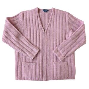 J. Crew Vintage Wool Pink Lavender Ribbed Zipper Cardigan sz M